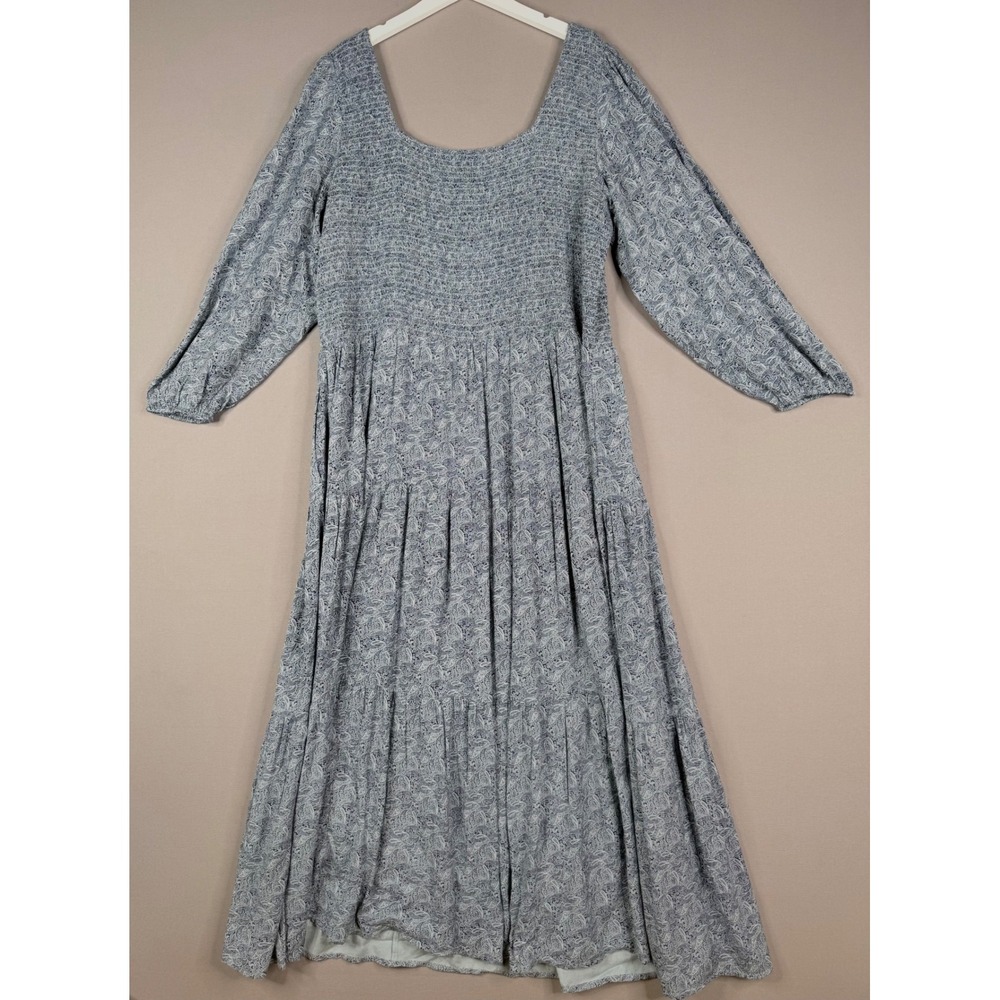 ABLE Joyce Smocked Maxi Dress Womens 2X Blue Midnight Paisley Tiered Boho - Picture 4 of 11